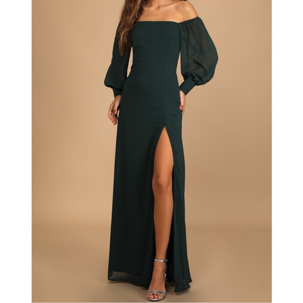 Lulus Feel The Romance Emerald Green Off-The-Shoulder Maxi Dress | Size Small